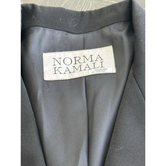Vintage 80s Norma Kamali Blazer Long Jacket Flared Hem Mini Dress Black 10 8 - Picture 3 of 4